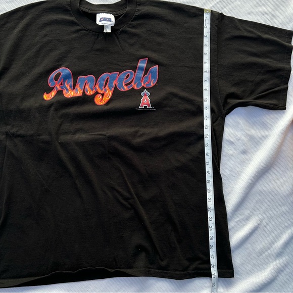 Vintage Y2K Los Angeles Angels Baseball Tshirt Mens 2X Black Flame Red Letters - Picture 8 of 9